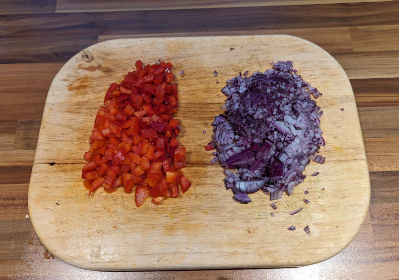 Diced red peppers and red onions