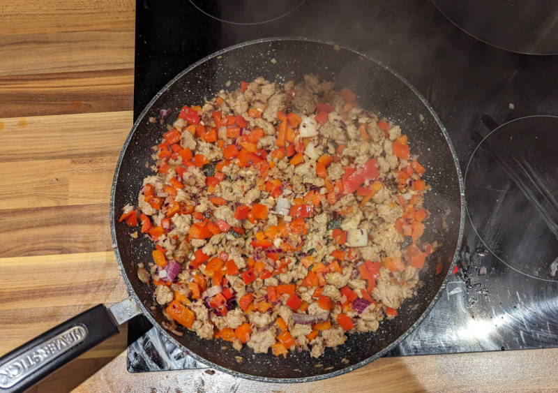 Diced red peppers and red onions